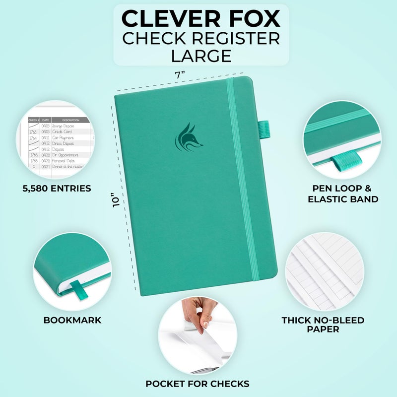 Clever Fox Check Register Book - Deluxe Transaction Register  Accounting Ledger Book  Checkbook Register & Checking Account Register Book for Personal and Work Use  Large Size  7x10  - Turquoise - Image 2